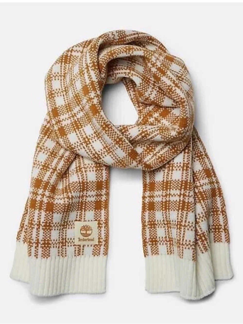 Timberland Brown & White Plaid Knit Scarf